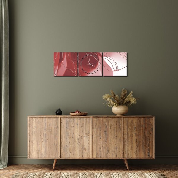 Obraz - Czerwony abstrakcyjny kwiat N⁰1 (z zegarem) (90x30 cm)