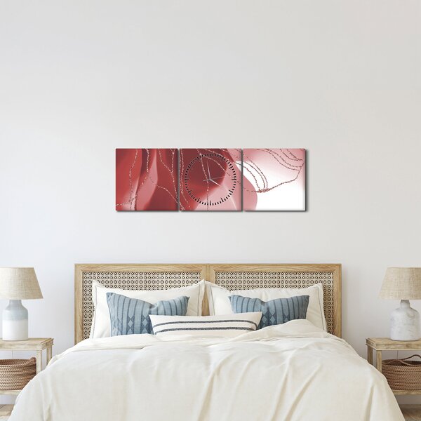 Obraz - Czerwony abstrakcyjny kwiat N⁰1 (z zegarem) (90x30 cm)