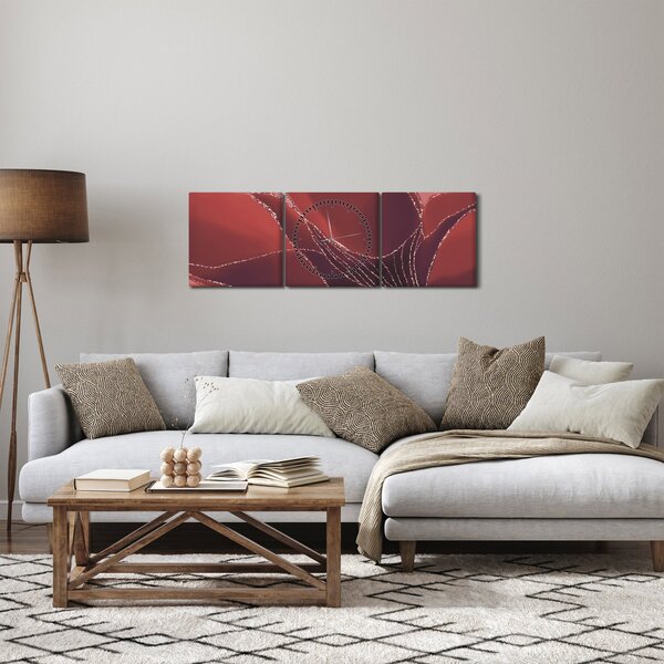 Obraz - Czerwony abstrakcyjny kwiat N⁰2 (z zegarem) (90x30 cm)