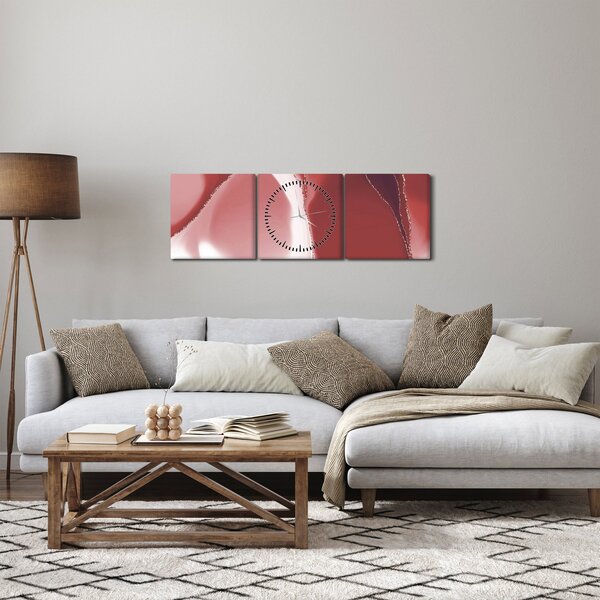 Obraz - Czerwony abstrakcyjny kwiat N⁰3 (z zegarem) (90x30 cm)
