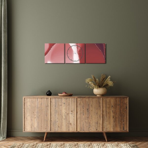 Obraz - Czerwony abstrakcyjny kwiat N⁰3 (z zegarem) (90x30 cm)