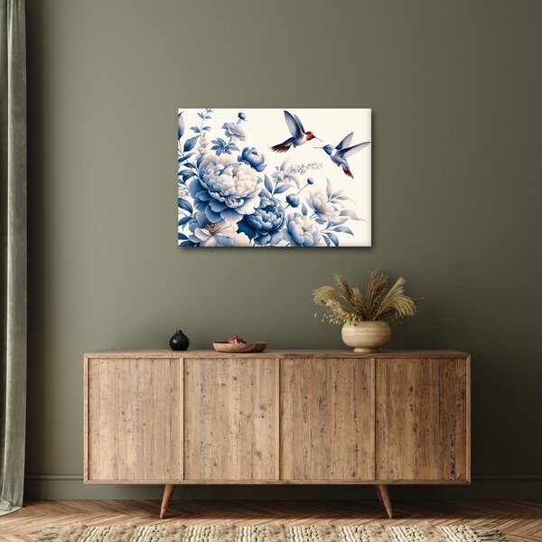 Obraz - Kolibry nad kwiatem (70x50 cm)