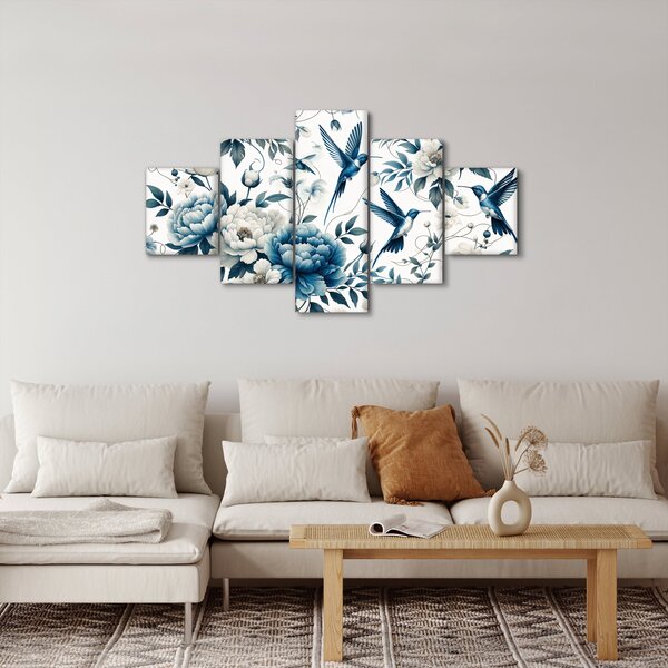 Obraz - Kolibry z kwiatami (125x70 cm)