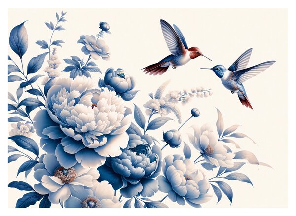 Obraz na szkle - Kolibry nad kwiatem (70x50 cm)