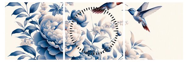 Obraz - Kolibry nad kwiatem (z zegarem) (90x30 cm)