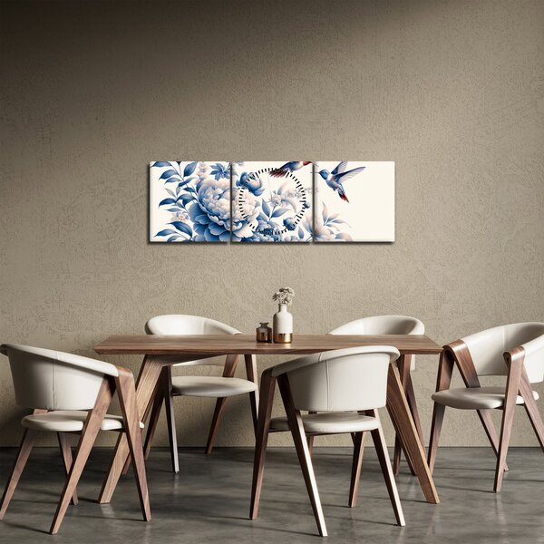 Obraz - Kolibry nad kwiatem (z zegarem) (90x30 cm)