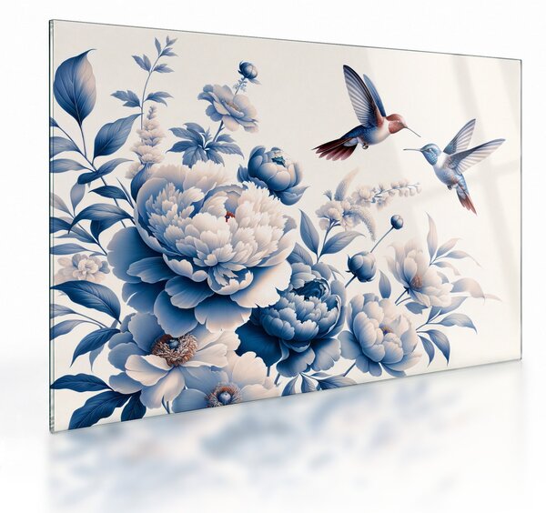 Obraz na szkle - Kolibry nad kwiatem (70x50 cm)