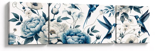 Obraz - Kolibry z kwiatami (170x50 cm)