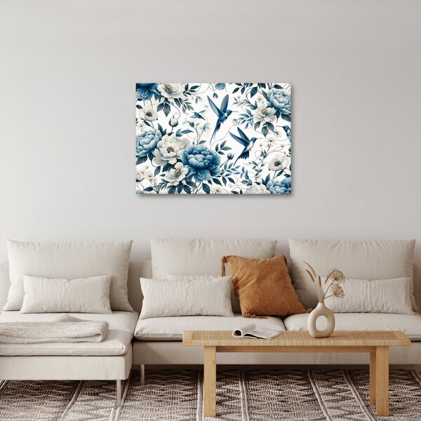 Obraz - Kolibry z kwiatami (70x50 cm)