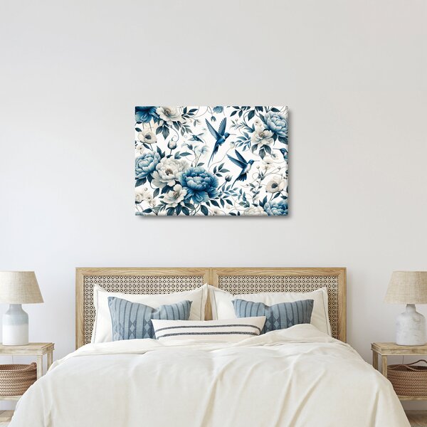 Obraz - Kolibry z kwiatami (70x50 cm)