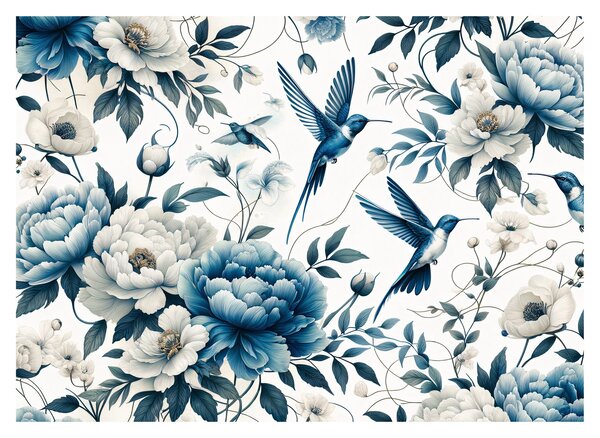 Obraz - Kolibry z kwiatami (70x50 cm)