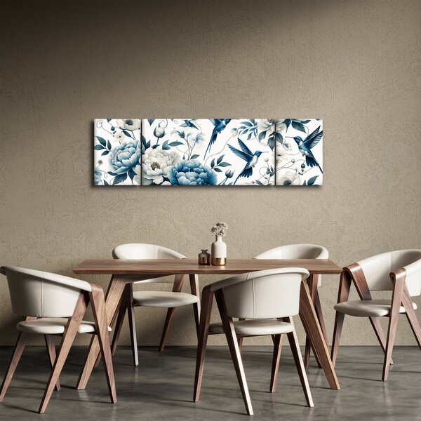 Obraz - Kolibry z kwiatami (170x50 cm)