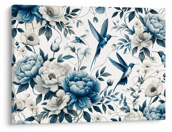 Obraz - Kolibry z kwiatami (70x50 cm)