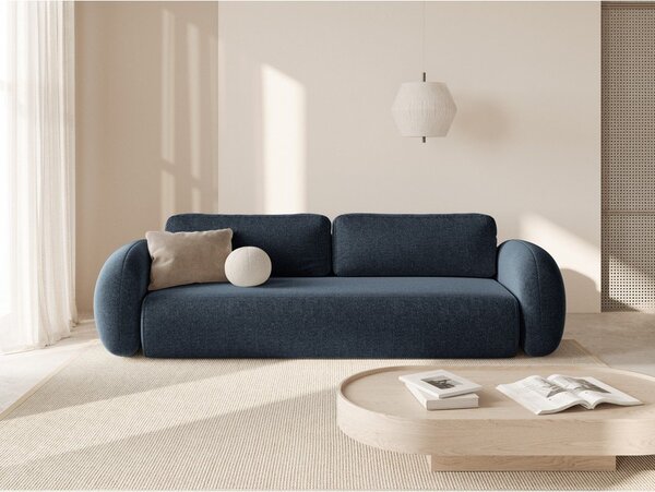Ciemnoniebieska rozkładana/ze schowkiem sofa z tkaniny szenilowej 262 cm Tonale – Cosmopolitan Design