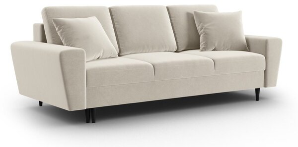 Beżowa aksamitna rozkładana sofa ze schowkiem 235 cm Kyoto – Cosmopolitan Design