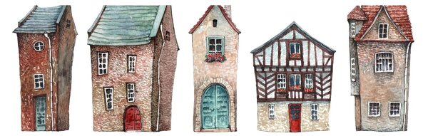 Obraz - Domy akwarelowe (170x50 cm)
