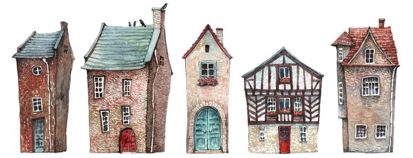 Obraz na szkle - Domy akwarelowe (70x50 cm)