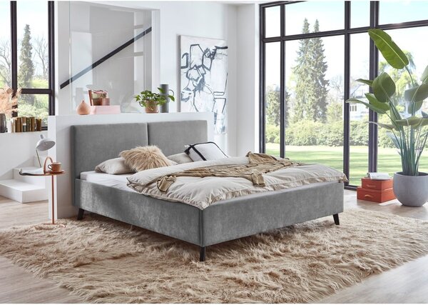 Szare tapicerowane łóżko dwuosobowe ze stelażem 160x200 cm Piano – Meise Möbel