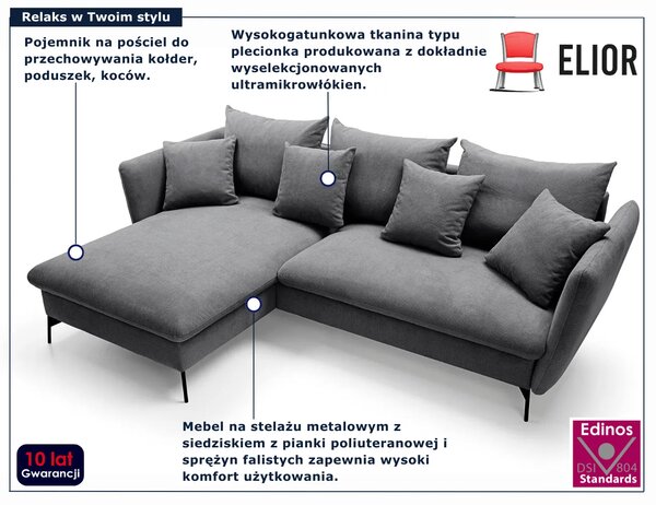 Ciemnoszara kanapa narożna rozkładana N8-C33