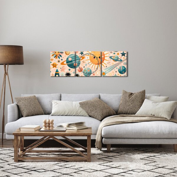 Obraz - Kawałki z kosmosu (z zegarem) (90x30 cm)