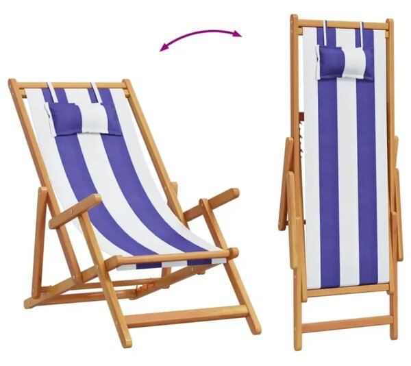 Leżak plażowy z poduszką w biało-niebieskie paski L1-M71