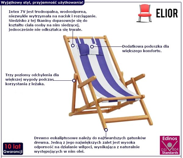 Leżak plażowy z poduszką w biało-niebieskie paski L1-M71