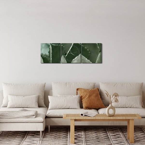 Obraz - Zielona agawa (z zegarem) (90x30 cm)