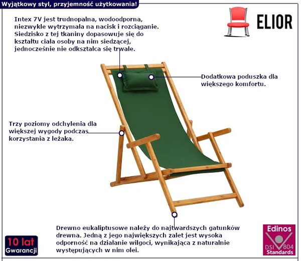 Leżak z poduszką w kolorze zielonym G1-D72