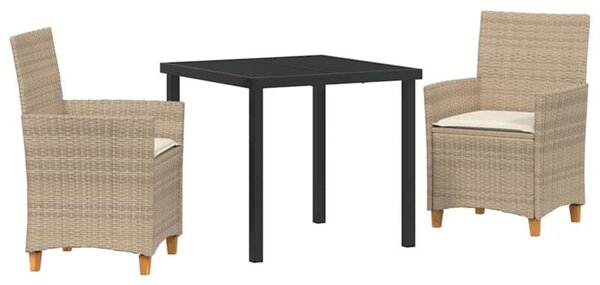 Zestaw Mebli Ogrodowych Komplet Jadalniany 3-Częściowy Beżowy Rattan Na Taras Balkon Ogród