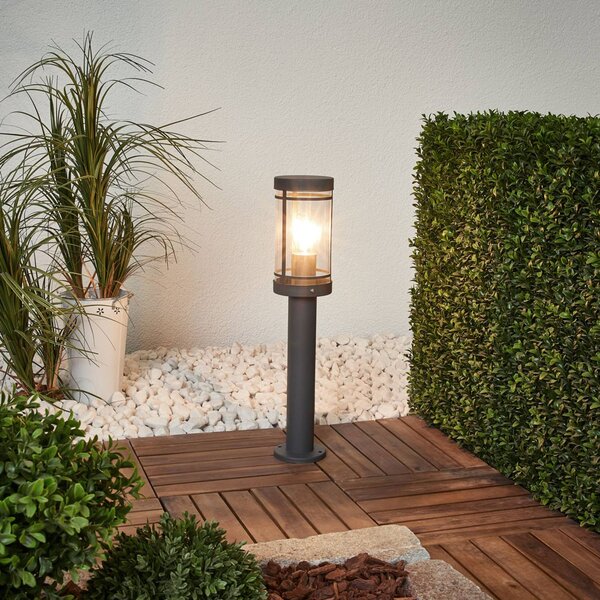 Lindby Lampa cokołowa Djori, 50 cm, antracyt, stal szlachetna, E27 Djori, aluminiowy / szary / cynkowy, stal szlachetna, nowoczesny