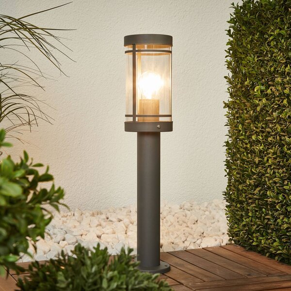Lindby Lampa cokołowa Djori, 50 cm, antracyt, stal szlachetna, E27 Djori, aluminiowy / szary / cynkowy, stal szlachetna, nowoczesny
