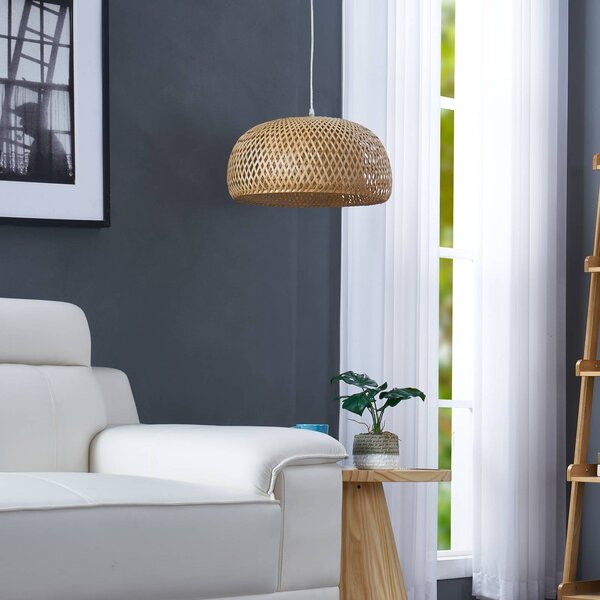 Lampa wisząca Jadwiga Lindby, możliwość ściemniania, jasne drewno, salon / jadalnia, bambus, skandynawski