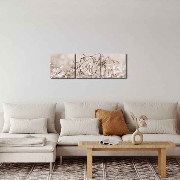 Obraz - Łąka w odcieniach brązu (z zegarem) (90x30 cm)