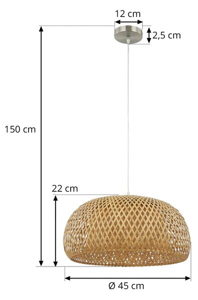 Lampa wisząca Jadwiga Lindby, możliwość ściemniania, jasne drewno, salon / jadalnia, bambus, skandynawski