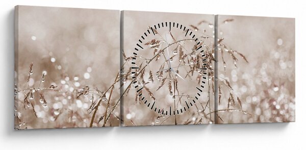 Obraz - Łąka w odcieniach brązu (z zegarem) (90x30 cm)