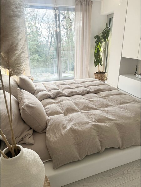 Beżowa pościel jednoosobowa muślinowa 135x200 cm Plain Muslin – Butter Kings