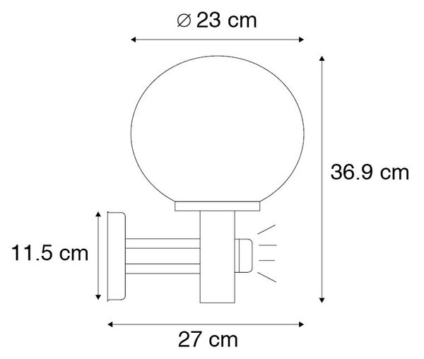 Zewnetrzna Zewnętrzny Kinkiet / Lampa scienna czarny z przezroczystym szkłem z czujnikiem ruchu - Sfera Oswietlenie zewnetrzne