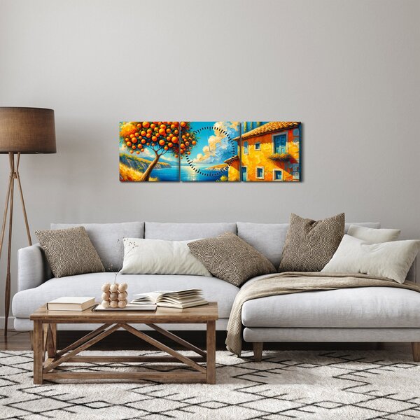 Obraz - Dom z pomarańczami II. (z zegarem) (90x30 cm)