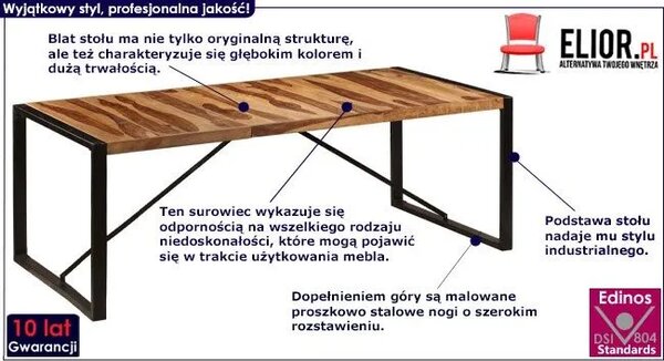 Brązowy stół z drewna sheesham 100x220 – Fulo 7X