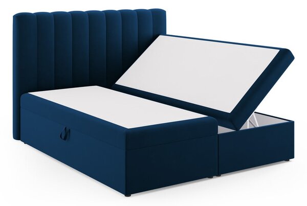Ciemnoniebieskie łóżko boxspring ze schowkiem 180x200 cm Gina – Milo Casa