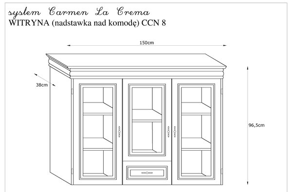 Witryna (nadstawka nad komodę) CCN-8 Krem Patyna Fornir Carmen La Crema 150 cm Krem Patyna
