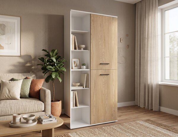 Regał 2D do salonu Natura 80 cm Biały Dąb Cremona Torro