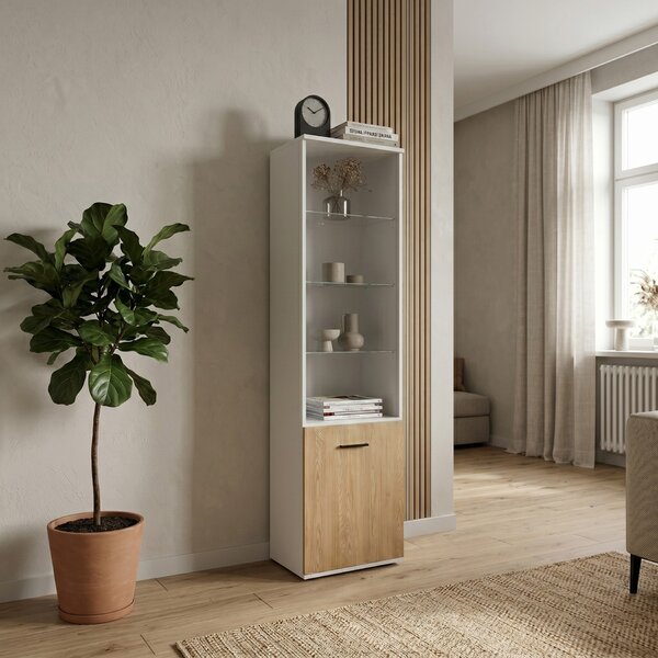 Regał 1D Natura 55 cm Biały, Dąb Cremona Torro