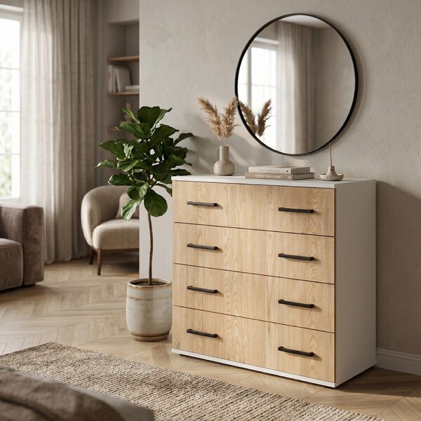 Komoda 4S Natura 80 cm Biały, Dąb Cremona Torro