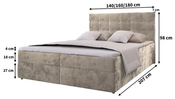 Tapicerowane łóżko kontynentalne GLORIEN VELVET 160x200 cm różowe Materac: Materac sprężynowy Bonell