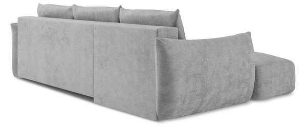 Jasnoszary rozkładany narożnik z tkaniny szenilowej (lewostronny/z szezlongiem) Leila – Makamii