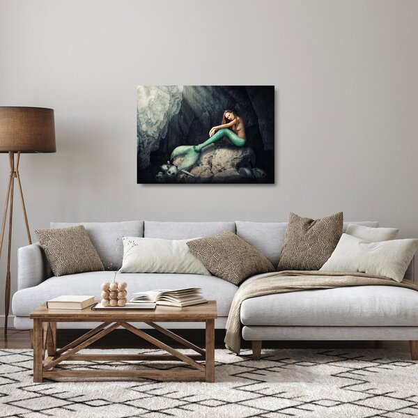 Obraz na szkle - Syrenka na skale (70x50 cm)
