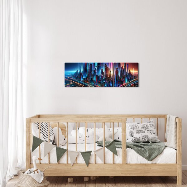 Obraz - Miasto przyszłości (z zegarem) (90x30 cm)