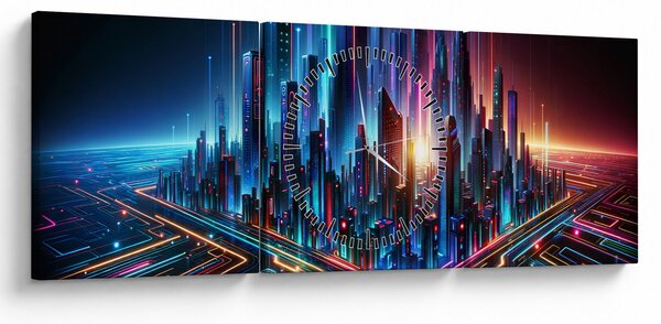 Obraz - Miasto przyszłości (z zegarem) (90x30 cm)