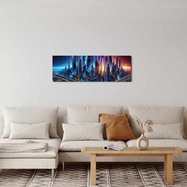 Obraz - Miasto przyszłości (z zegarem) (90x30 cm)